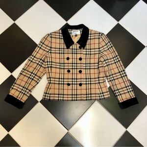 Vintage 80s Kasper for ASL Plaid Cropped Blazer Tan & Black Velvet & Wool sz 12